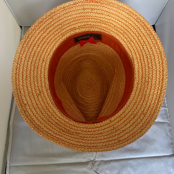 Vintage Stetson Straw Unisex Fedora with Orange Ribbon - Picture 3 of 4